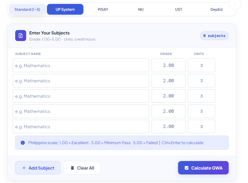 Use This GWA Calculator  3 Steps